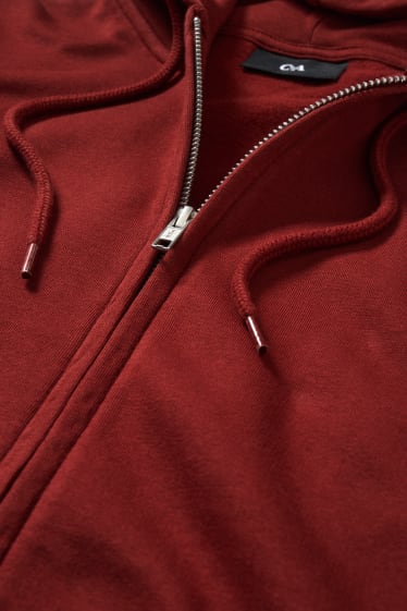 Hommes - Sweat zippé à capuche - bordeaux