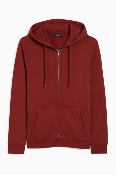 Hommes - Sweat zippé à capuche - bordeaux