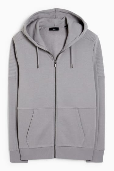 Hommes - Sweat zippé à capuche - gris chiné