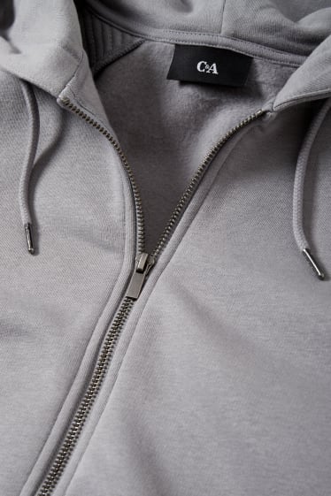 Hommes - Sweat zippé à capuche - gris chiné
