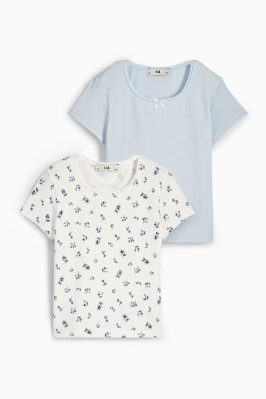 Enfants - Lot de 2 - T-shirts - blanc / bleu clair