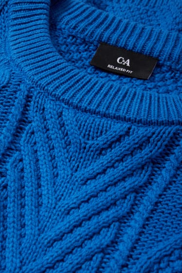 Men - Jumper - cable knit pattern - blue