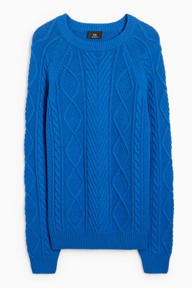 Men - Jumper - cable knit pattern - blue