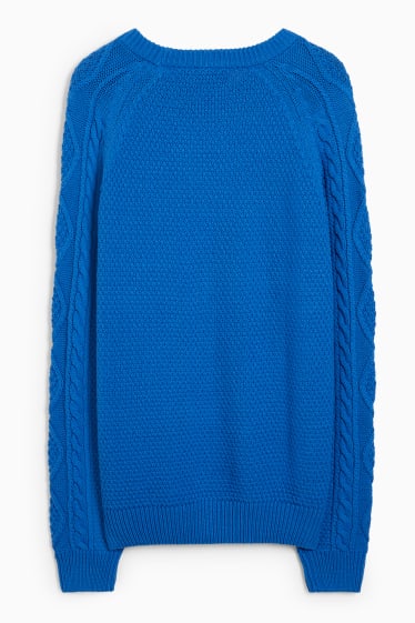 Men - Jumper - cable knit pattern - blue