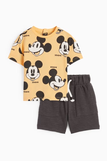 Babys - Mickey Mouse - baby-outfit - 2-delig - oranje / zwart