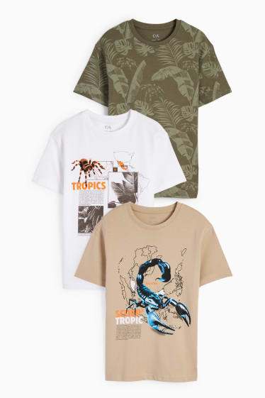 Kinder Jungen - Multipack 3er - Dschungel - Kurzarmshirt - weiß