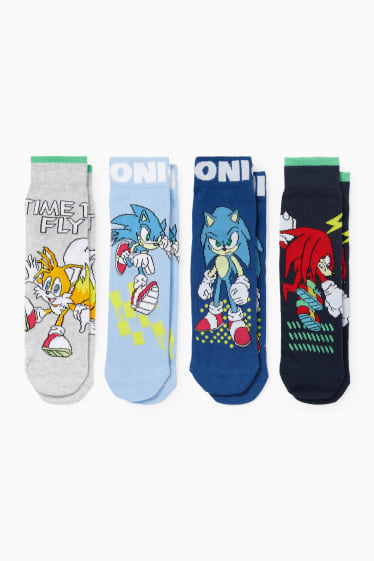Niños - Pack de 4 - Sonic - calcetines con dibujo - azul