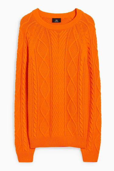 Men - Jumper - cable knit pattern - dark orange