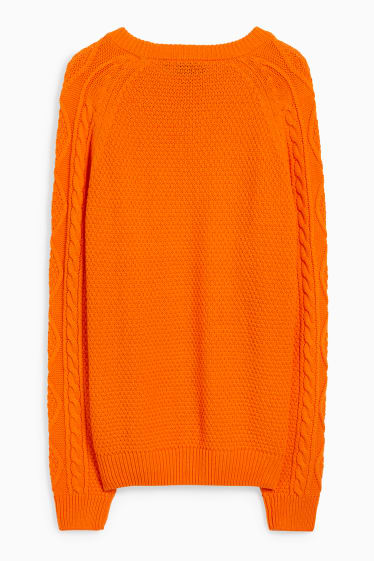 Mężczyźni - Sweter - wzór warkocza - ciemnopomarańczowy