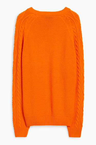 Men - Jumper - cable knit pattern - dark orange