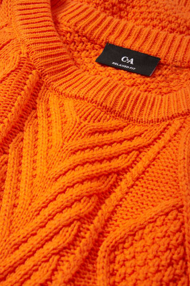 Men - Jumper - cable knit pattern - dark orange