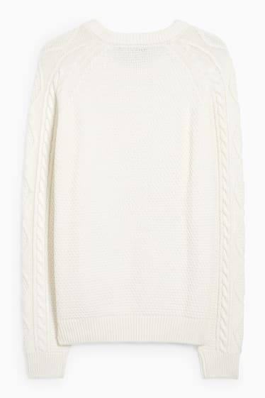Hommes - Pull - motif tressé - blanc crème