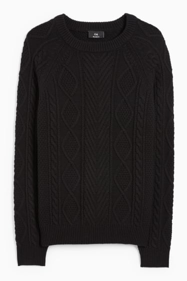 Men - Jumper - cable knit pattern - black