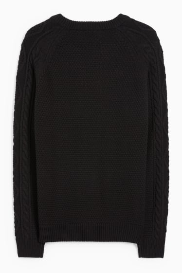 Men - Jumper - cable knit pattern - black