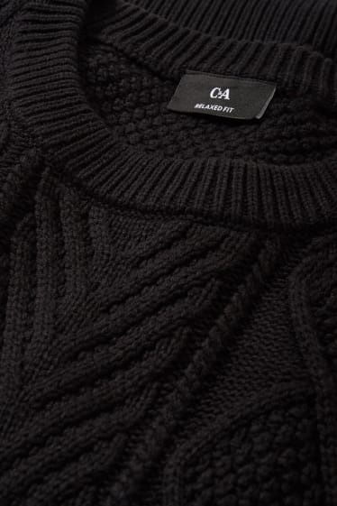 Men - Jumper - cable knit pattern - black