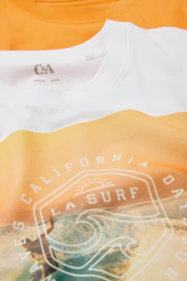 Bambini - Confezione da 2 - surfer e squalo - top - bianco / arancione