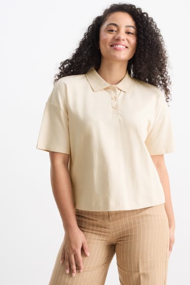 Women - Basic polo shirt - light beige