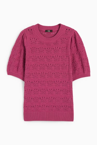 Women - Knitted jumper - short sleeve - violet