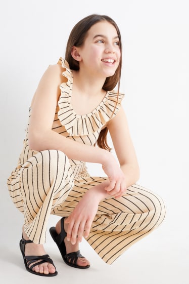 Children - Jumpsuit - striped - light beige
