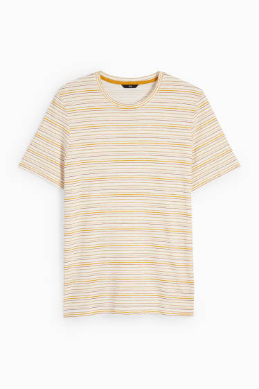 Herren - T-Shirt - gestreift - weiss / gelb