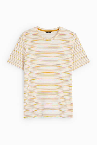 Herren - T-Shirt - gestreift - weiß / gelb