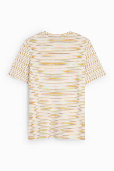 Heren - T-shirt - gestreept - wit / geel