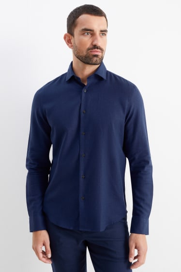 Uomo - Camicia business - regular fit - colletto alla francese - facile da stirare - blu scuro