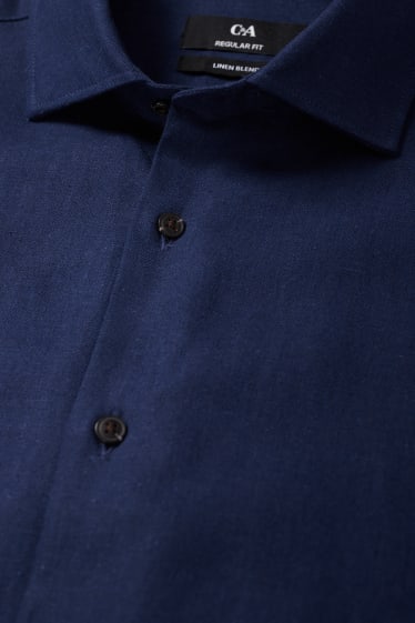 Mężczyźni - Koszula biznesowa - regular fit - kołnierzyk włoski - dobrze się prasuje - ciemnoniebieski