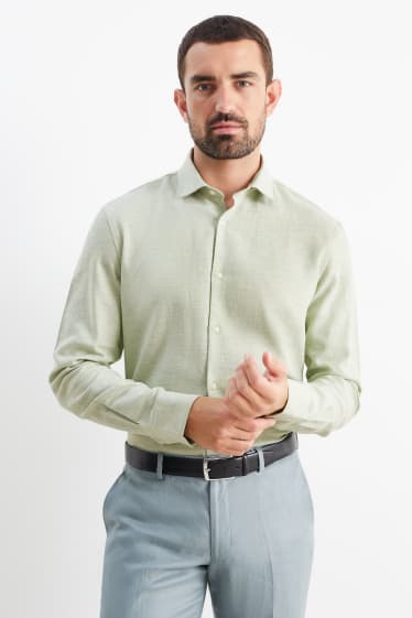 Hommes - Chemise de bureau - regular fit - col cutaway - facile à repasser - vert clair