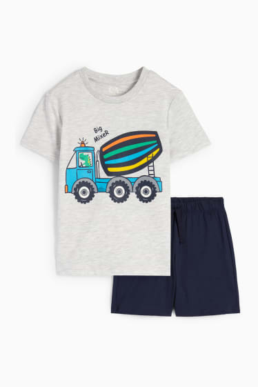 Dětské - Motiv míchačky - souprava - tričko s krátkým rukávem a šortky - 2dílná - tmavomodrá