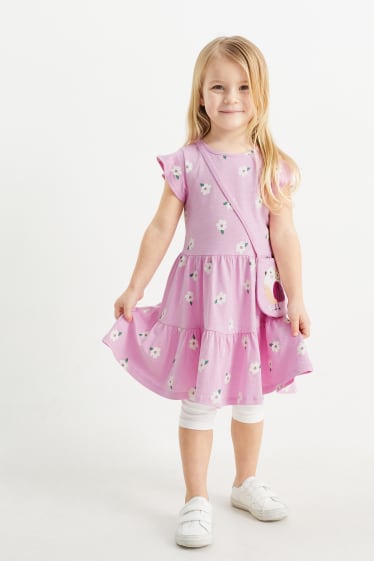 Kinder - Frühling - Set - Kleid, Capri-Leggings und Tasche - 3 teilig - rosa
