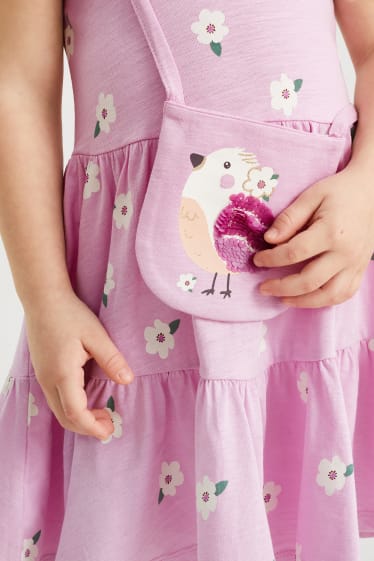 Dětské - Jarní motivy - souprava - šaty, capri legíny a taška - 3dílná - růžová