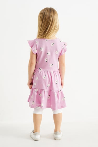 Dětské - Jarní motivy - souprava - šaty, capri legíny a taška - 3dílná - růžová