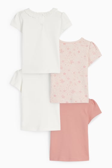 Bebés - Pack de 4 - florecillas y tigres - camisetas de manga corta para bebé - rosa