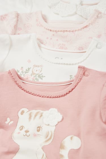Bebés - Pack de 4 - florecillas y tigres - camisetas de manga corta para bebé - rosa