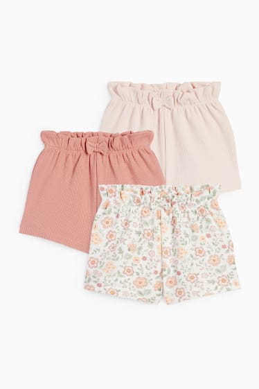 Babys - Set van 3 - bloemetjes - baby-shorts - crème wit