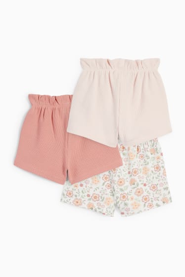 Babys - Set van 3 - bloemetjes - baby-shorts - crème wit