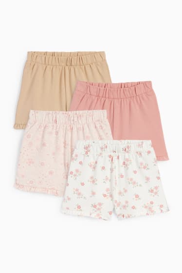 Bebeluși - fete - Multipack 4 buc. - floricele - pantaloni scurți bebeluși - alb-crem