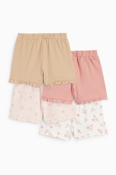 Bebeluși - fete - Multipack 4 buc. - floricele - pantaloni scurți bebeluși - alb-crem