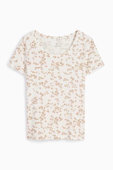 Mujer - Camiseta - de flores - blanco roto