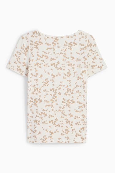 Donna - T-shirt - a fiori - bianco crema