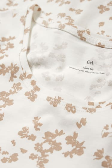 Donna - T-shirt - a fiori - bianco crema