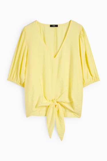 Damen - Bluse mit Knotendetail - gelb