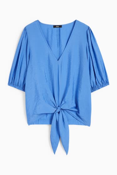 Women - Blouse with knot detail - blue