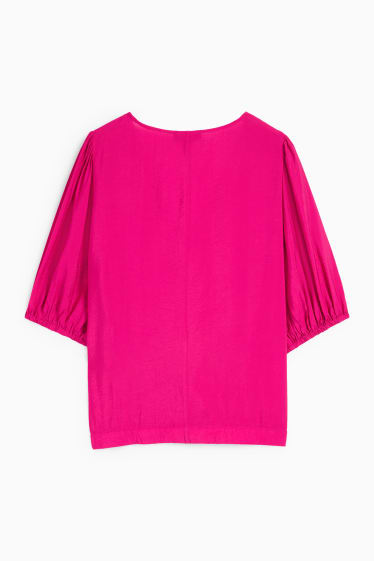 Femei - Bluză cu nod - roz închis