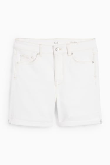 Dámské - Džínové šortky - mid waist - krémově bílá