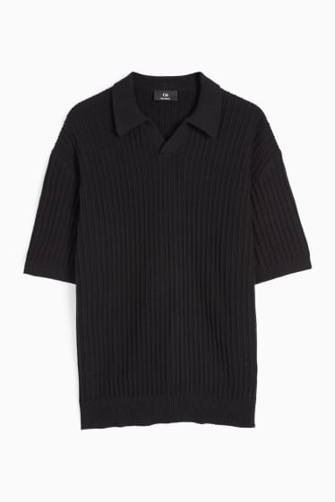 Herren - Poloshirt - gerippt - schwarz