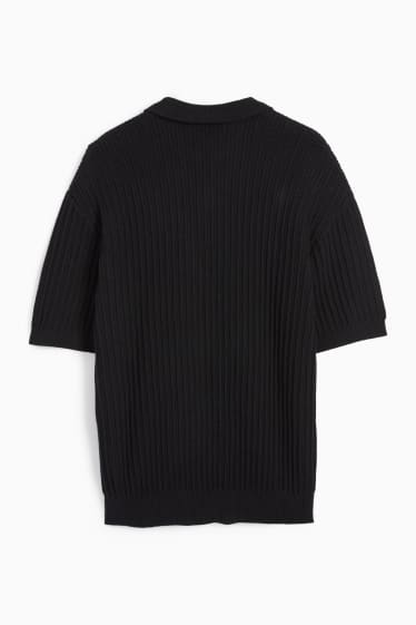 Herren - Poloshirt - gerippt - schwarz
