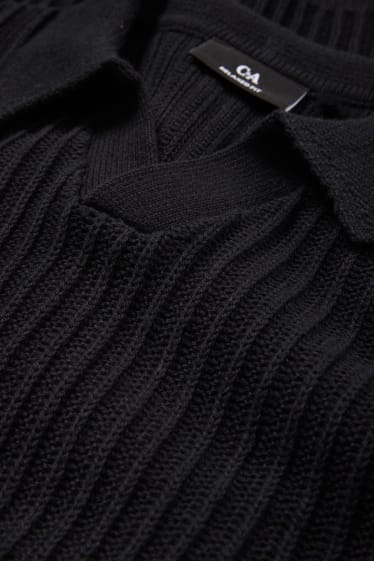 Herren - Poloshirt - gerippt - schwarz