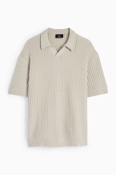 Men - Knitted jumper - short sleeve - light beige